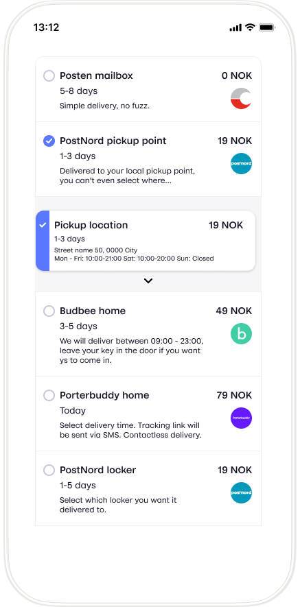 Shipping options initial selection