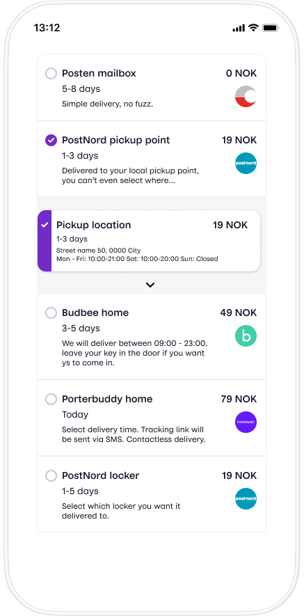 Shipping options initial selection