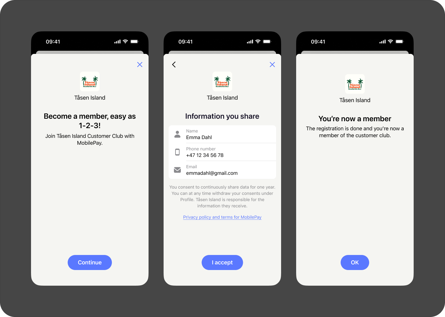 Confirm completion in MobilePay app