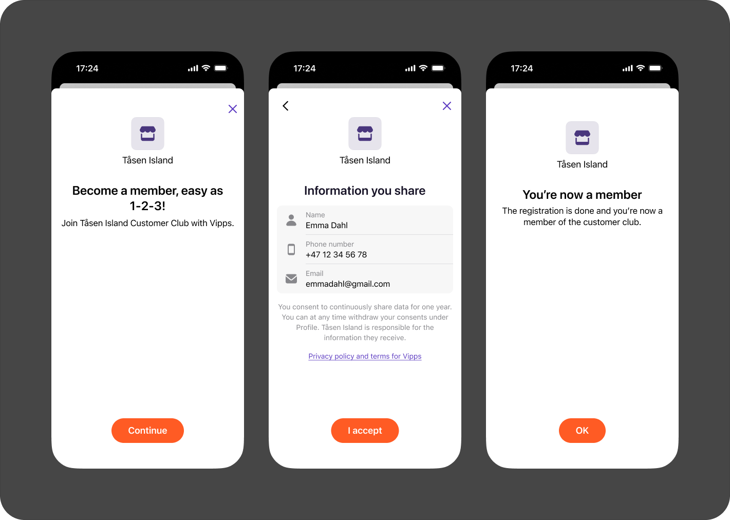 Confirm completion in Vipps app