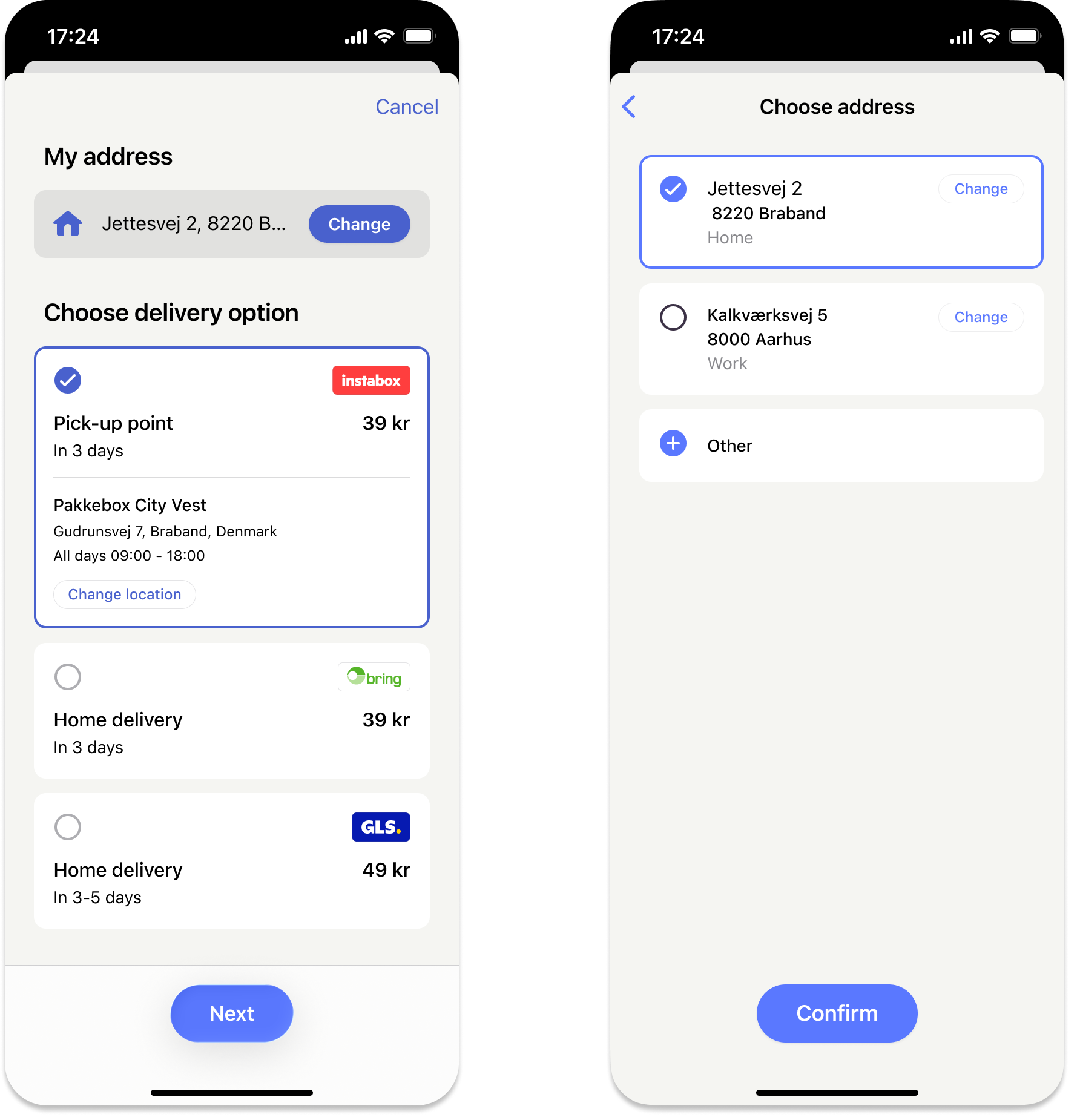 MobilePay screen for updating the delivery address in Express