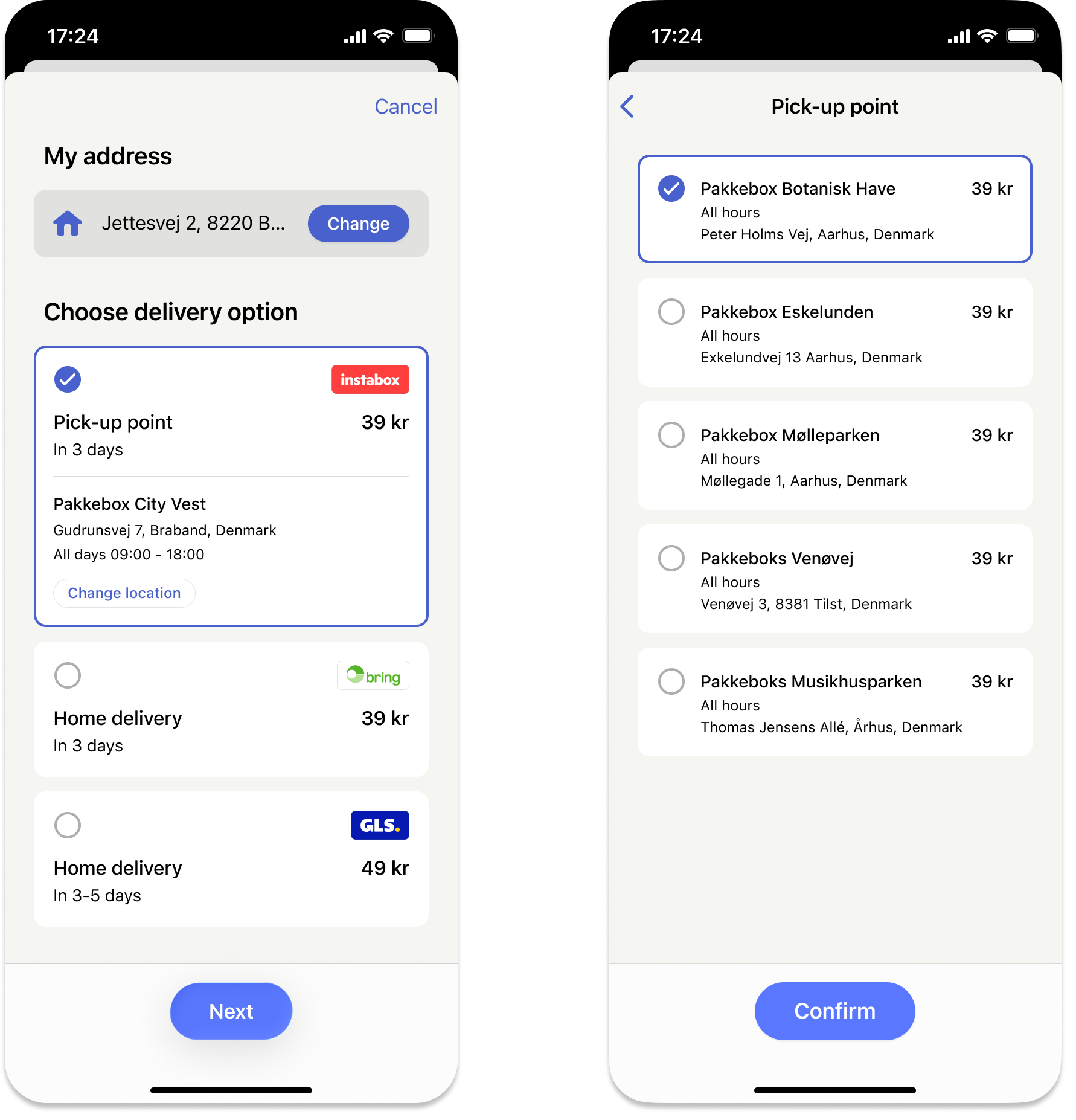 Shipping options for MobilePay