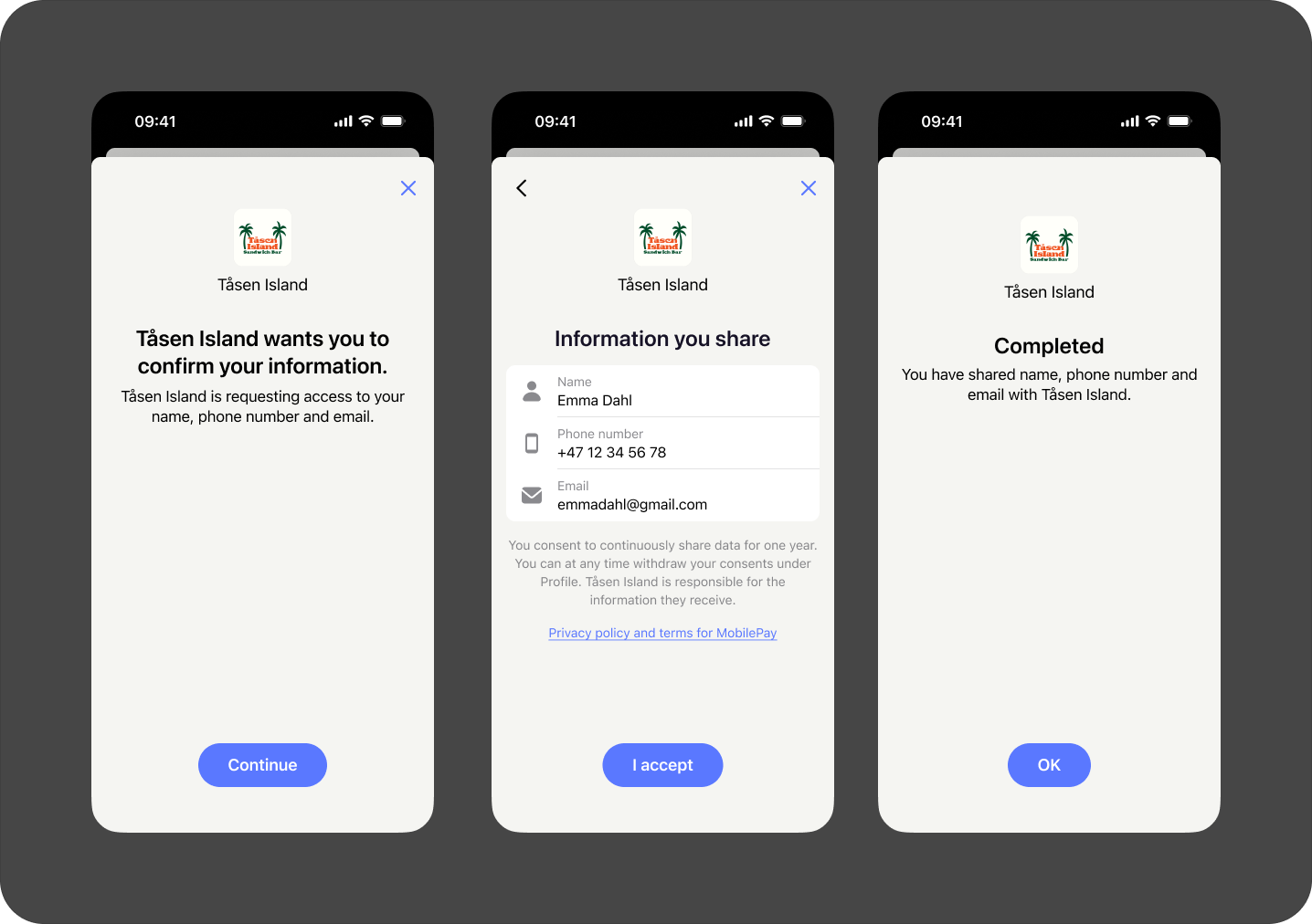 Confirm information texts in MobilePay app