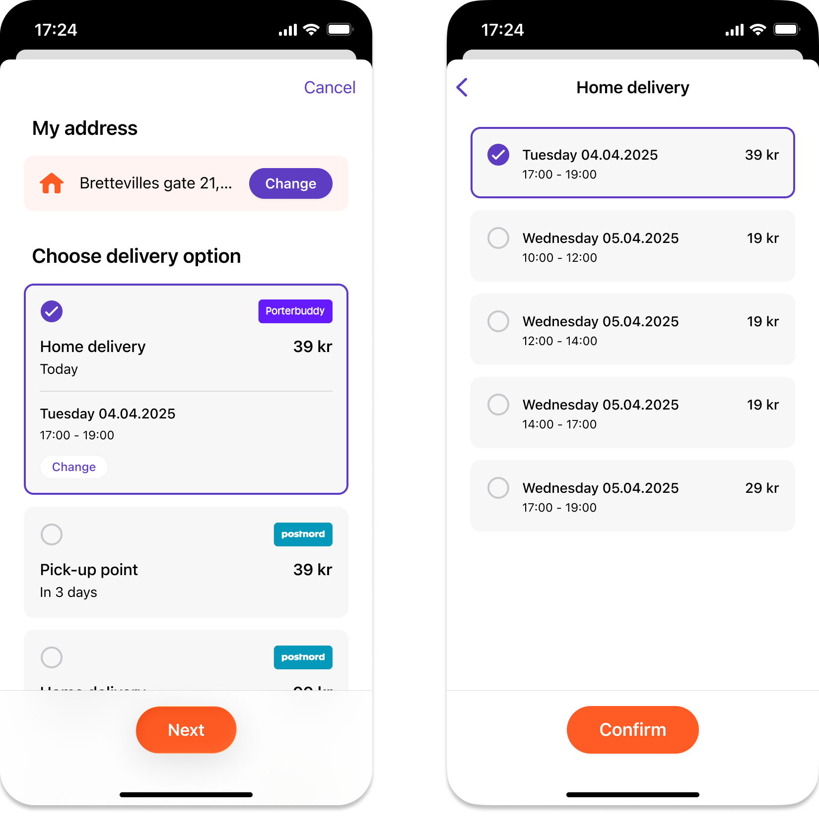 Porterbuddy time slots in Vipps Express