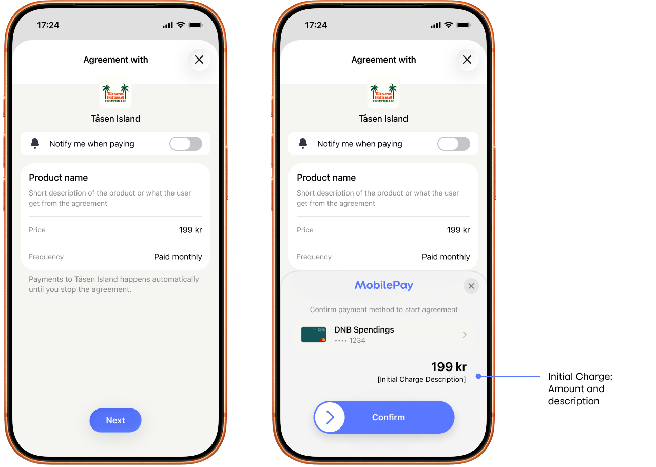 Initial charge in MobilePay