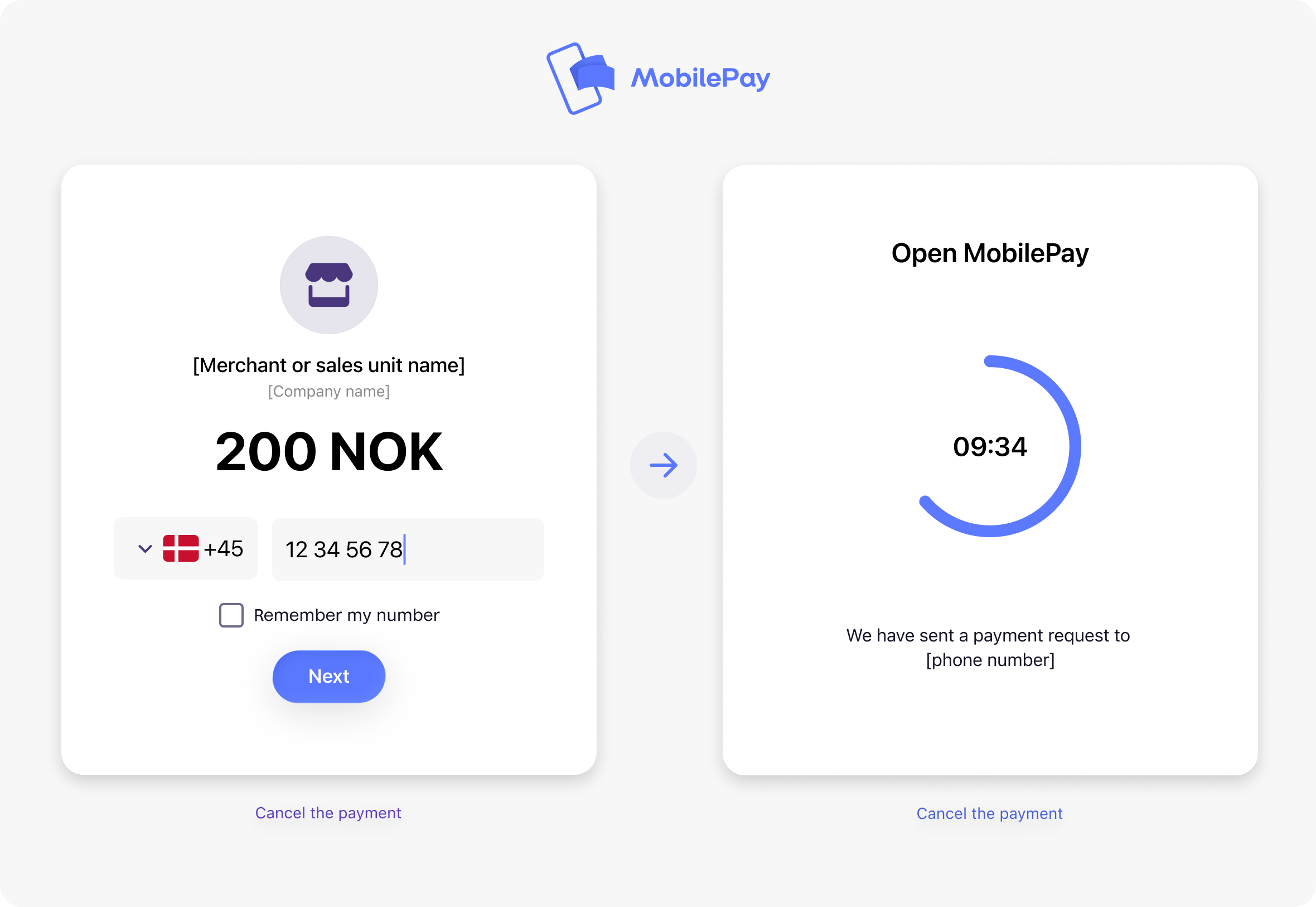 MobilePay landing flow with timeout