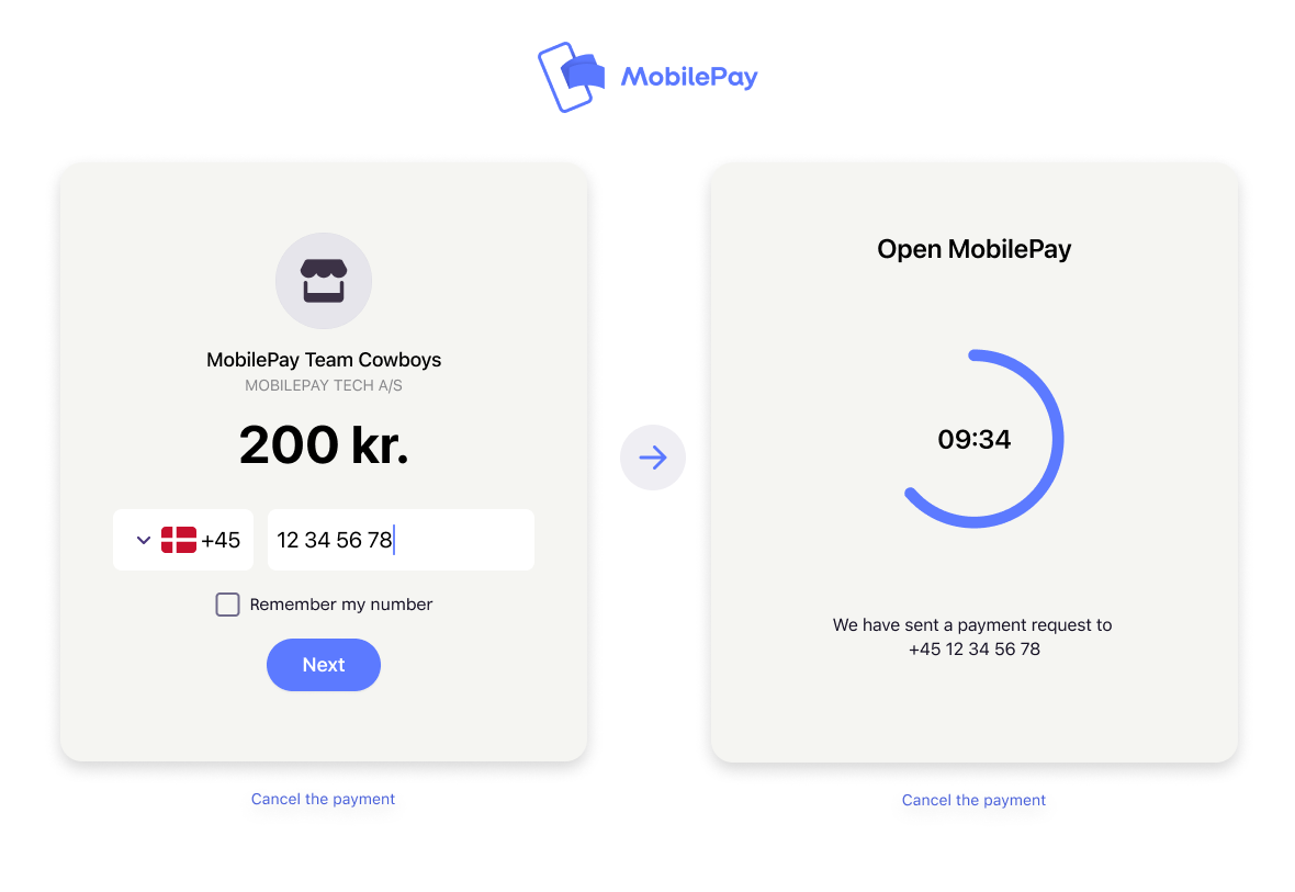 MobilePay landing flow with timeout