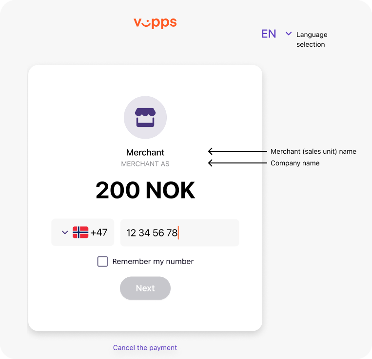 Vipps landing page