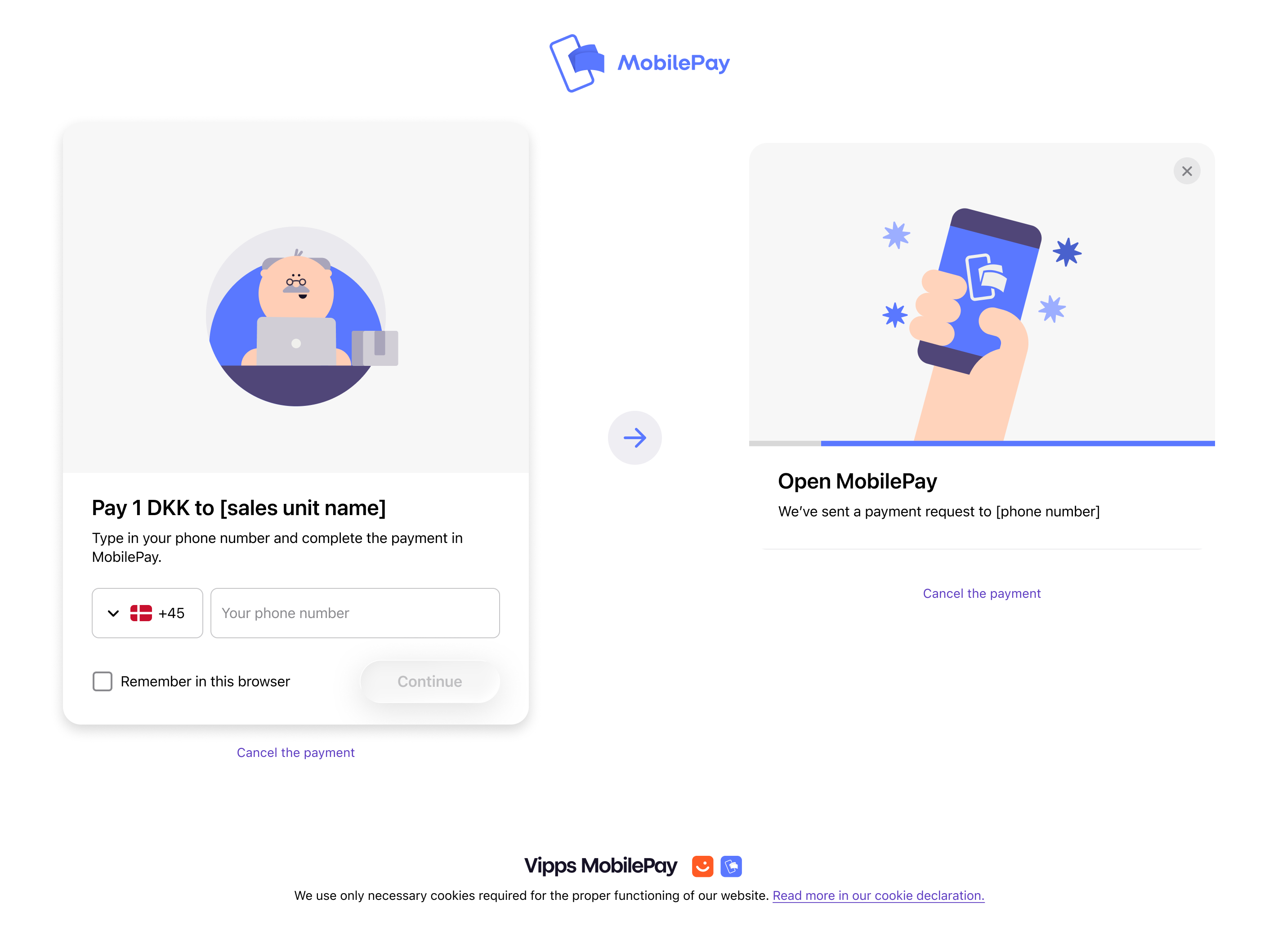 New MobilePay landing page design used inside the Widget SDK dialog