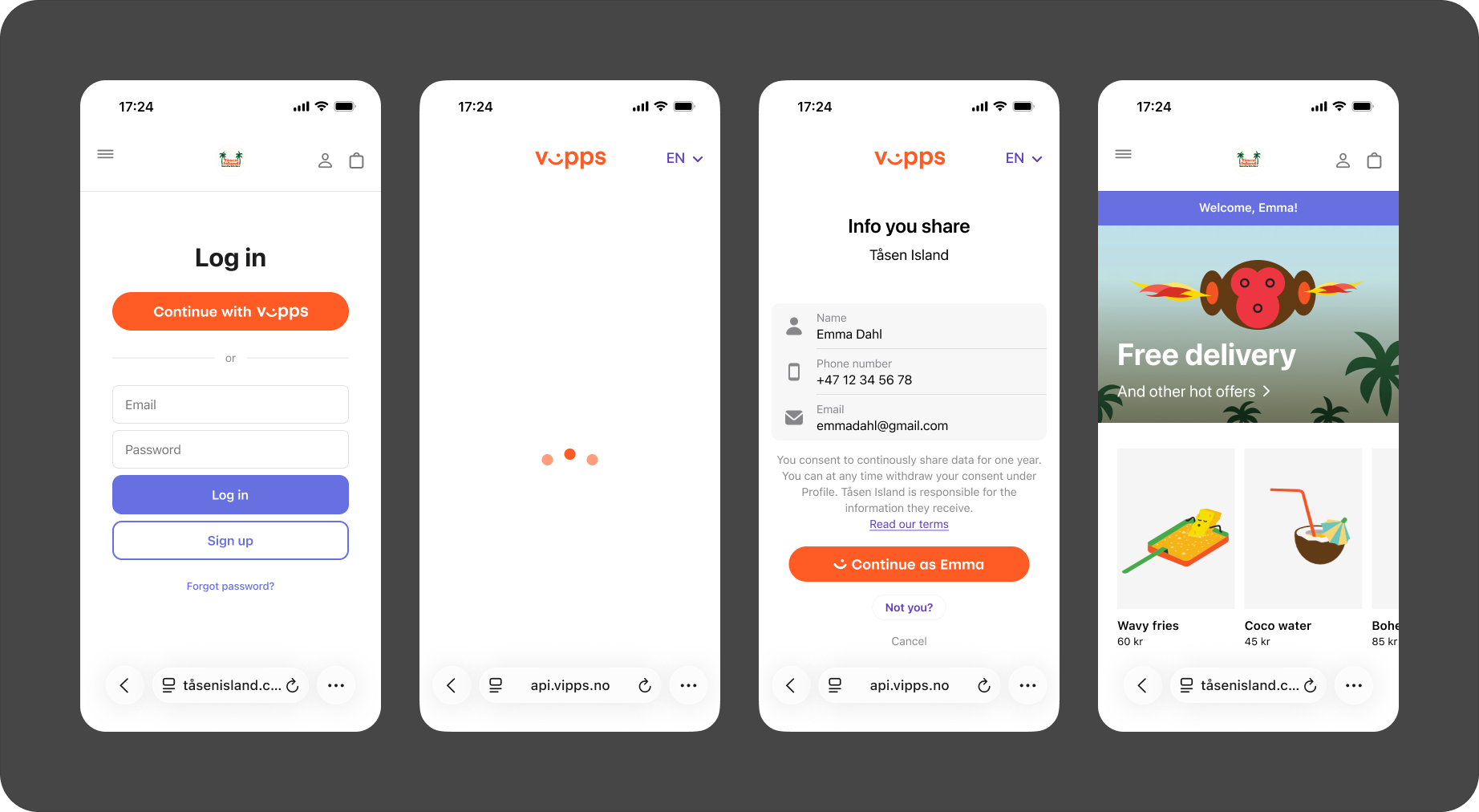 Vipps login remembered in browser (opens in a new tab)