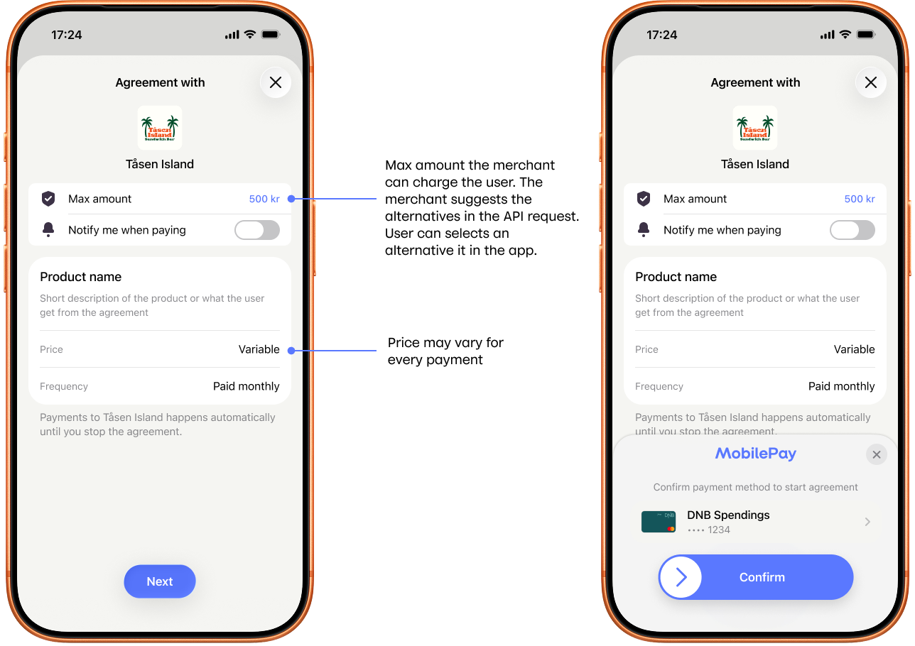 Max price payment agreements in MobilePay
