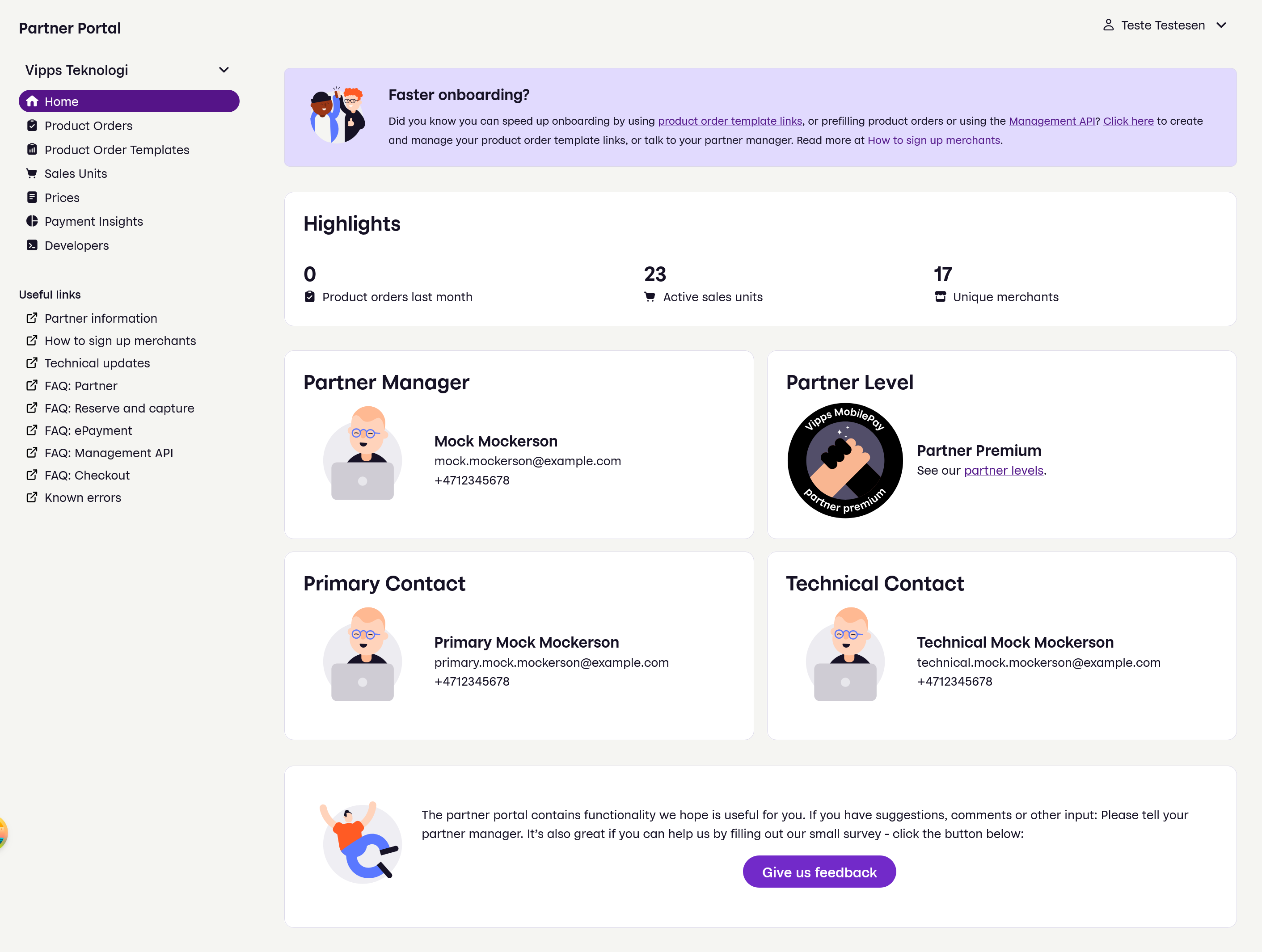 Partner portal landing page