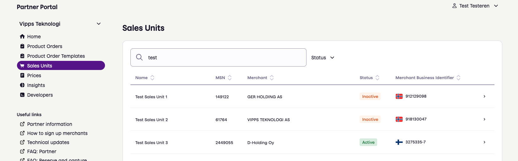 Partner portal select sales units