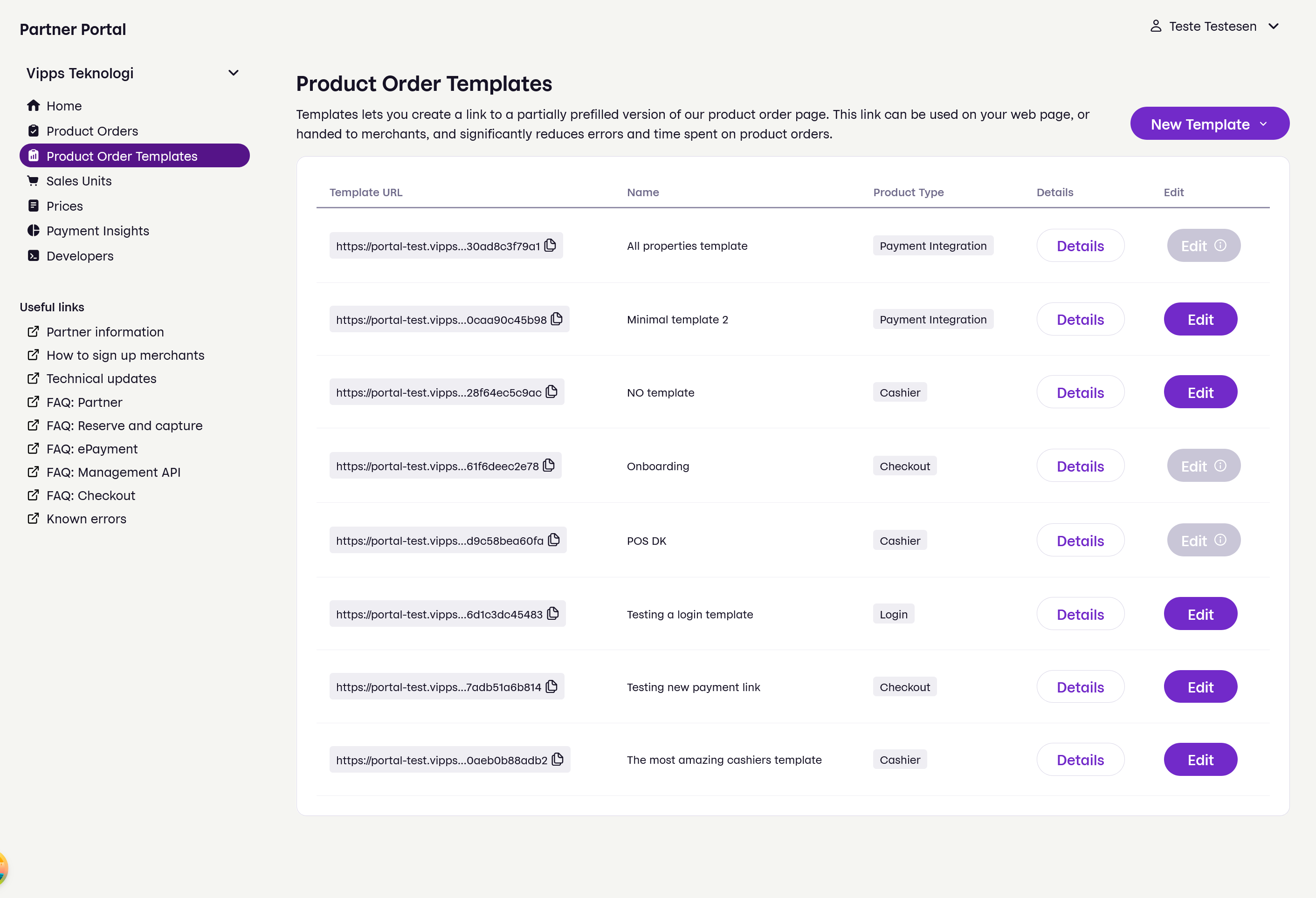 Partner portal template links screenshot