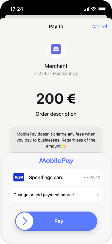Customer confirms the payment in MobilePay
