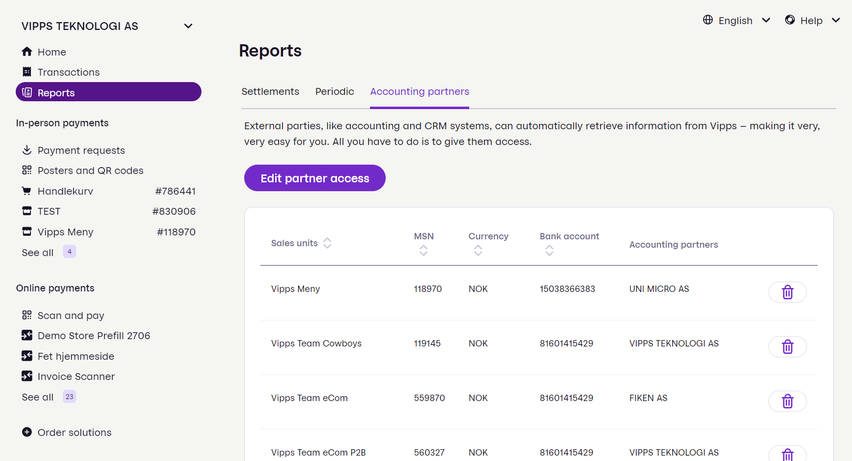 Overview over accounting-partners