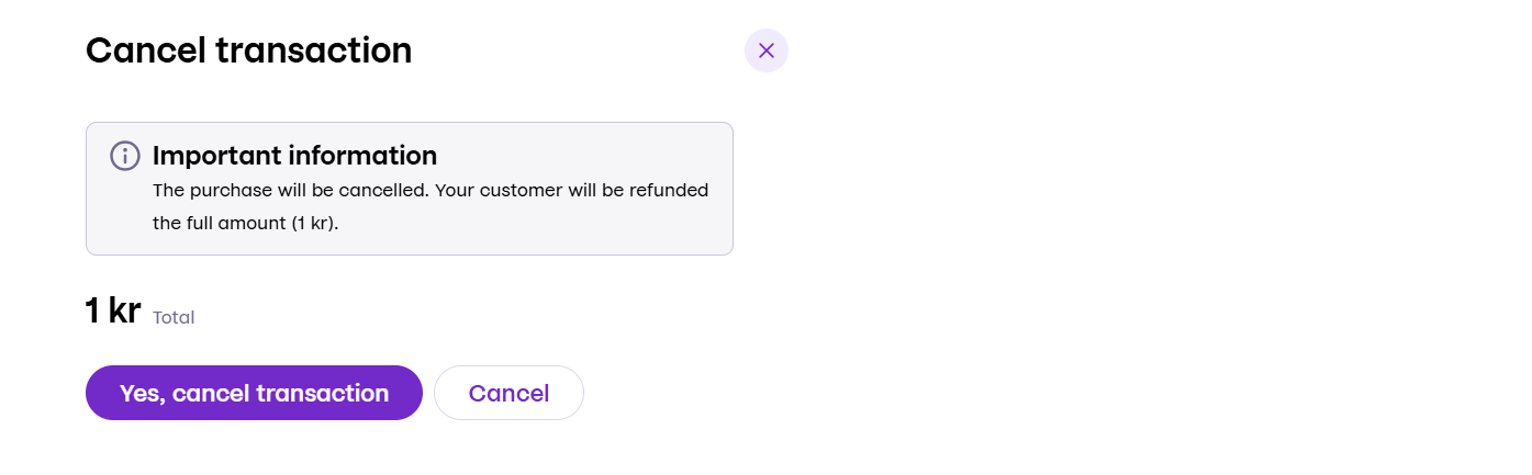 Screen showing confirm to cancel