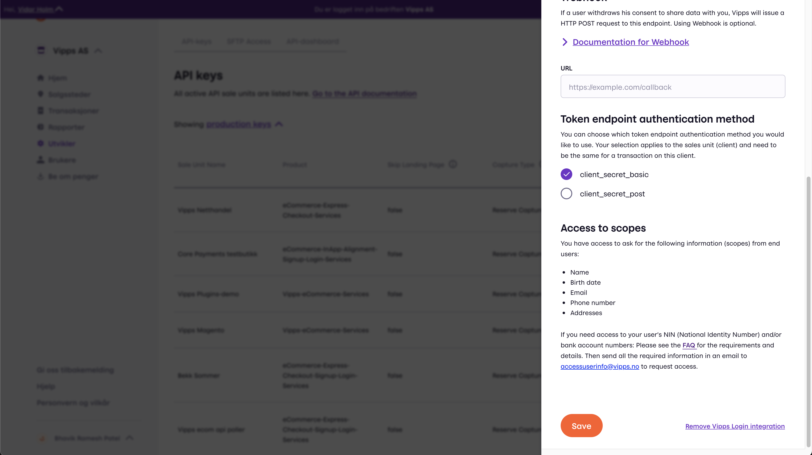 Token endpoint authentication method choice in the portal