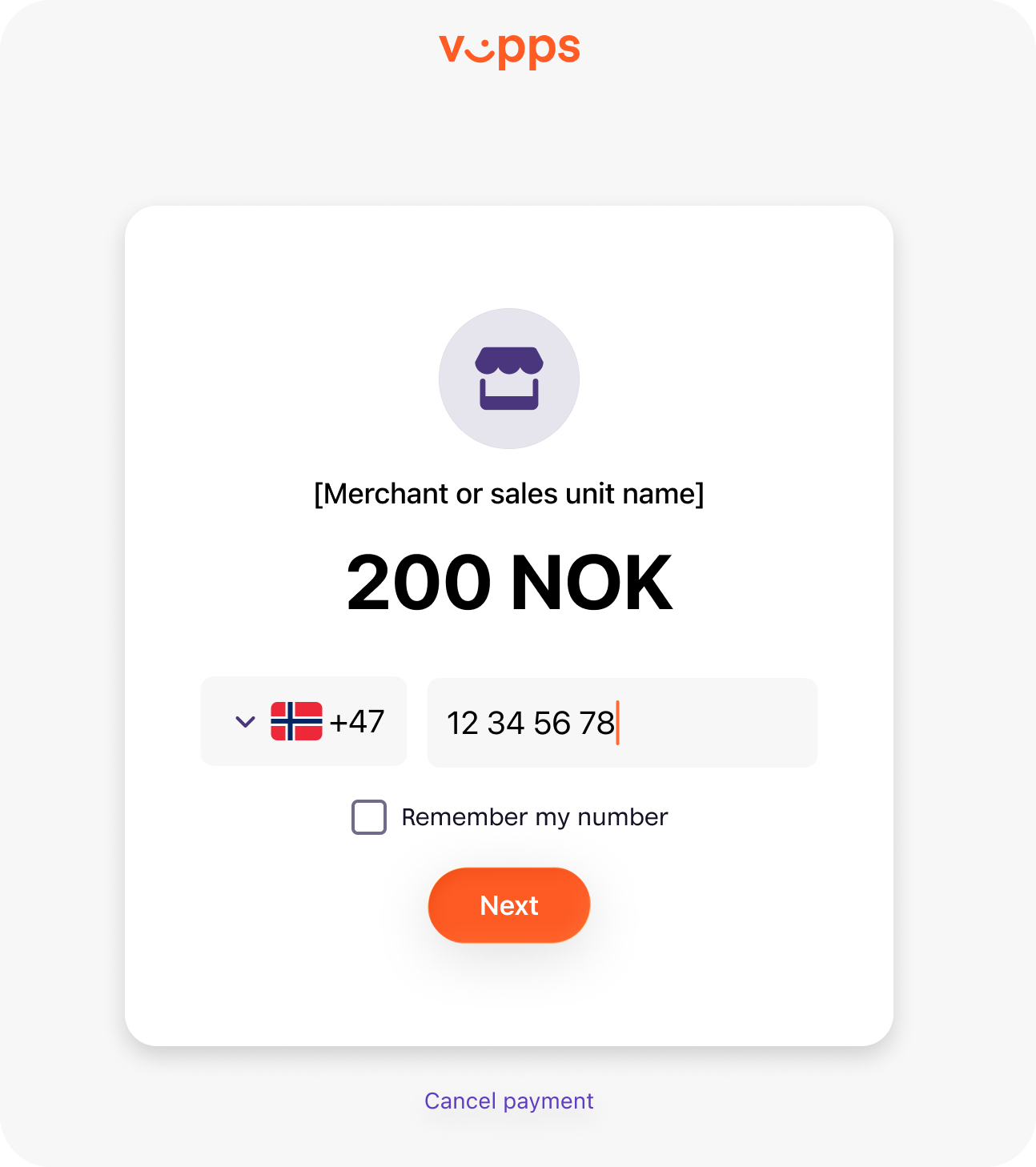Vipps landing page