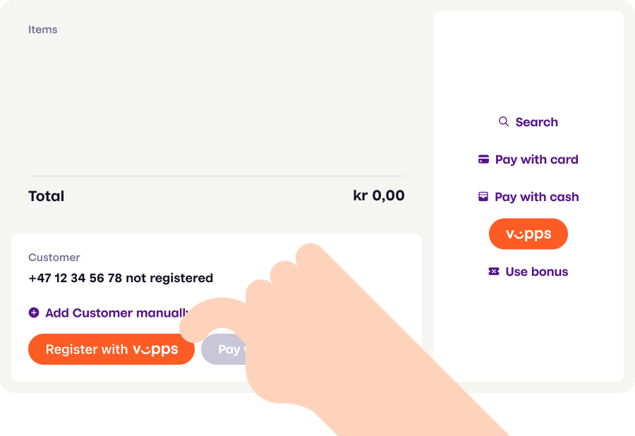 Hand-held scanner scanning Vipps personal QR code with Pay with Vipps in POS