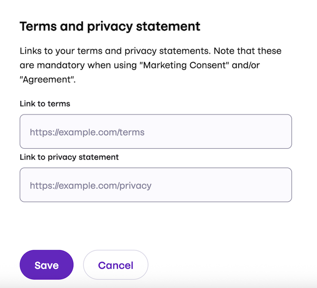 Configure terms and privacy URLs